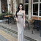 Light brown one-shoulder fitted waist bodycon long sexy ball gown R7536