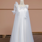 White halter-neck, straight-cut, long ball gown, bridal dress R8316