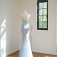 Light blue strapless fitted long ball gown R8462