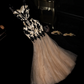 Apricot-colored black lace halter-neck bodycon long ball gown, alluring and sexy R6936