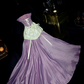 Purple strapless fitted long ball gown R7016