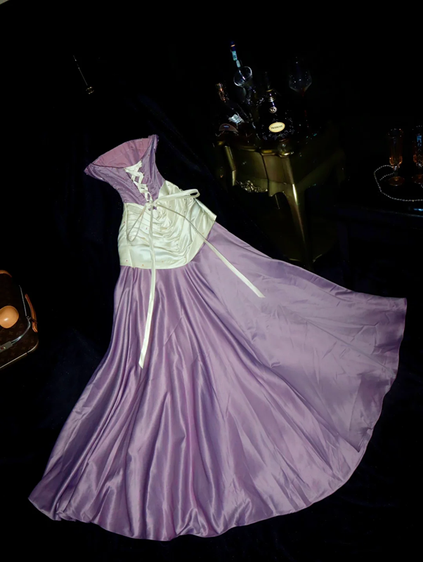 Purple strapless fitted long ball gown R7016