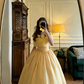Light yellow off-shoulder fitted waist puff skirt long princess ball gown R8620