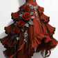Red square neckline fitted waist mid-length ball gown/bridal dress R8559