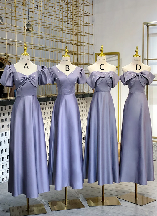 Purple waist-cinched satin elegant slim-fit ball gown, bridesmaid dress R5938