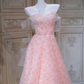 Pink floral one-shoulder slim waist A-line maxi ball gown bridal gown R5859