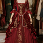 Red long-sleeved waist classical temperament puffy skirt long dress ball gown, bridal gown R6098