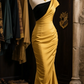 Gold Strapless Waist Satin Slim Fit Sexy Maxi Ball Gown R6076