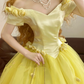 Yellow Off-the-Shoulder Waist-Cinched Puffy-Hem Long-Length Ball Gown, Bridal Gown R7330
