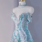 Light blue strapless fitted long ball gown R9043