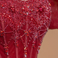 Red puff sleeves, delicate neckline, fitted waist, long ball gown, bridal dress R8492
