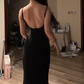 Black halter-neck fitted bodycon fishtail sexy long ball gown R8086