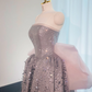 Gray strapless fitted long ball gown R8983