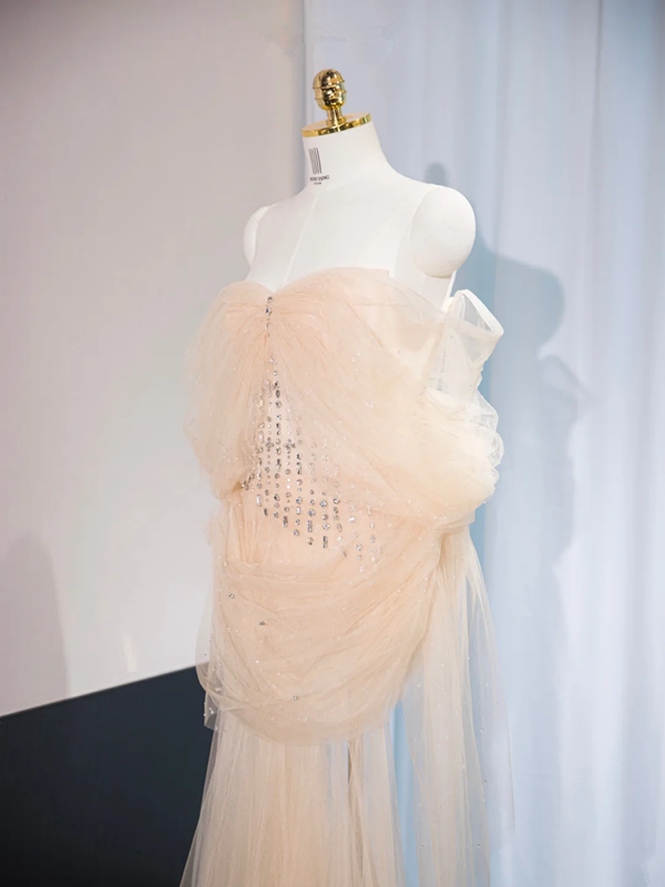 Light apricot strapless sexy long ball gown, bridal dress R9013
