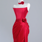 Red strapless fitted waist sexy long ball gown/bridal dress R8237