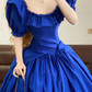 Blue Elegant Waist-Cinched Puffball Skirt Floor-Length Ball Gown, Bridal Gown R7348