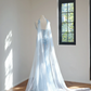 Light blue strapless fitted long ball gown R8462