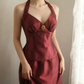 Red halter-neck fitted top and bodycon long skirt suit for a ballroom gown R6697