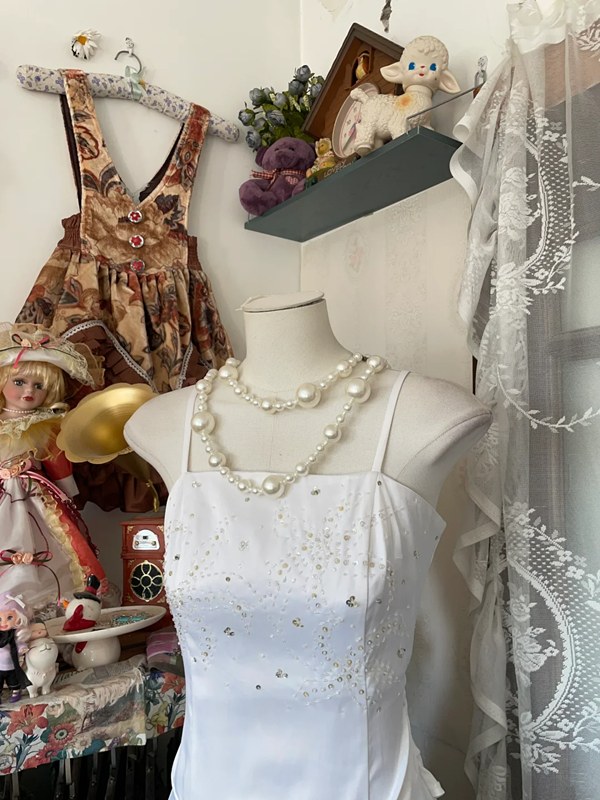 White halter-neck A-line mini dress, ball gown R6337