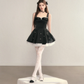 Black suspender waist slim A-line short skirt homecoming dress R5405