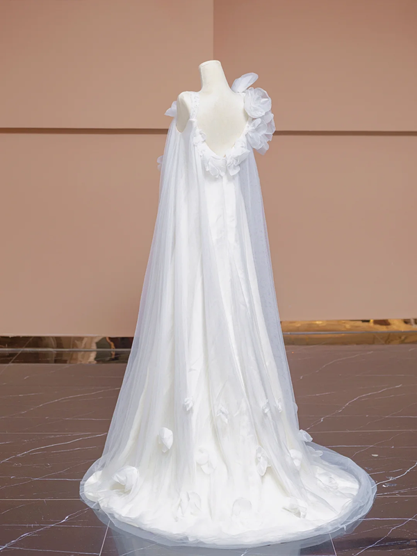 White halter-neck, straight-cut, long ball gown, bridal dress R8316