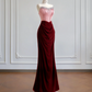 Pink strapless dress with deep red bodycon design, sexy long ball gown R8171