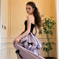 Black strapless fitted bodice with a long purple tulip skirt for a ball gown R8833