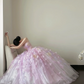 Light purple strapless, waist-cinched, full-skirted long prom dress R7963