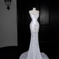 White satin tube top waist hip skirt, prom dress R5626