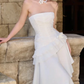 White tube top slim waist slimming asymmetrical flowing skirt short skirt homecoming dress R4477