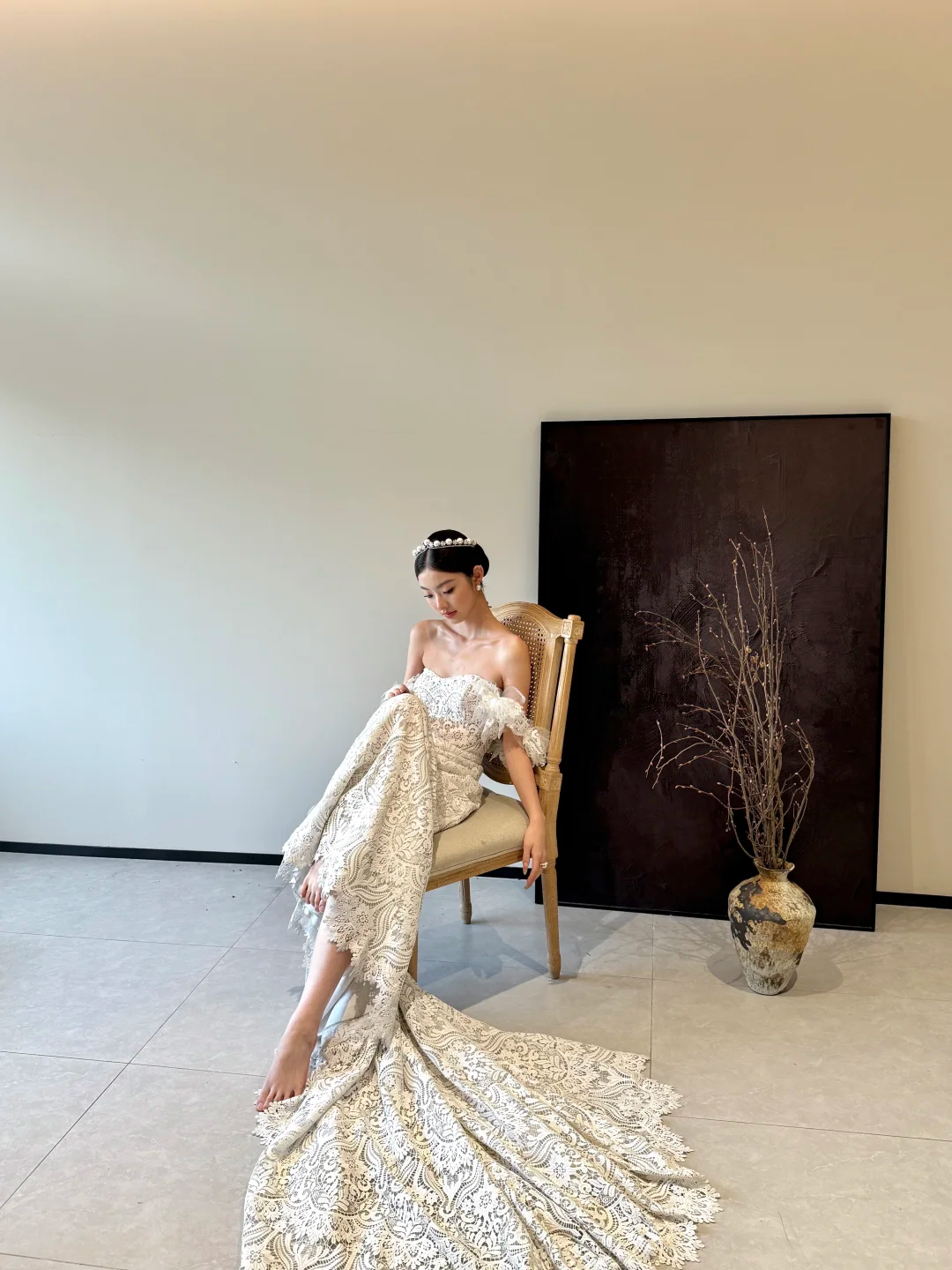 White tube top lace waist slim fishtail sexy long dress bridal gown R6058