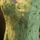 Light green halter neck strap fitted waist long ball gown/bridal dress R7269