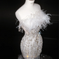 White tube top feather waist slim sequin fishtail maxi dress, prom dress R5662