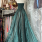 Gray green satin strapless slim waist A-line maxi ball gown R6137