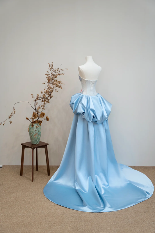 Light blue strapless fitted long ball gown R8893