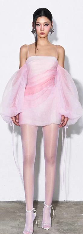 Pink strap one-shoulder slim waist sweet and cute mini skirt homecoming dress R4517