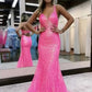 Rose red suspender waist slim fishtail long dress, prom dress R5427