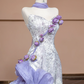 Light purple strapless 3D floral dress with a fitted waist and A-line skirt, a stylish ball gown/bridal gown R8287
