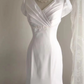 White V-neck fitted waist elegant long ball gown R6737