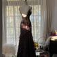 Black halter-neck fitted sequined long ball gown R7732