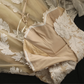 White halter-neck floral-stitched fitted waist, apricot-colored full skirt, bodycon long ball gown, bridal dress R6776