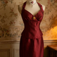 Red halter-neck fitted top and bodycon long skirt suit for a ballroom gown R6697