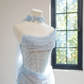 Light blue strapless fitted long ball gown R8462