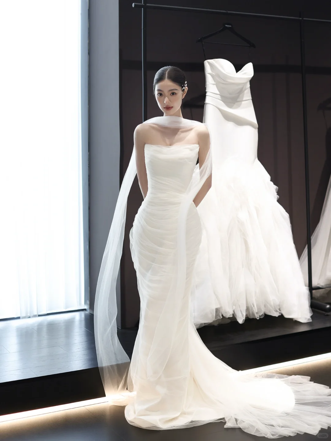 White tube top slim waist pleated sexy long dress bridal gown R6038