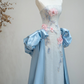 Light blue strapless fitted long ball gown R8893