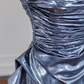 Gray-blue strapless fitted long ball gown R8257