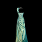 Green satin one-shoulder pleated waist long ball gown R6617
