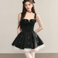 Black suspender waist slim A-line short skirt homecoming dress R5405