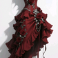 Red square neckline, three-dimensional floral design, fitted waist, and alluring mid-length ball gown R7209