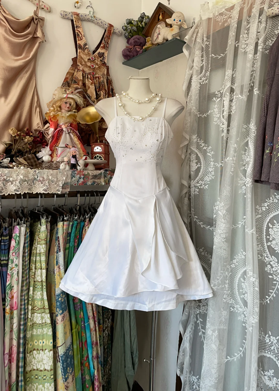 White halter-neck A-line mini dress, ball gown R6297